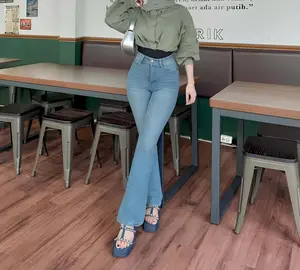 Highwaist Cutray Jeans Retro Celana Jeans Panjang Wanita Stretch Cutbray Whisker Retro Denim Vintage Melar Nyaman Hitam Flare Loose Cewek