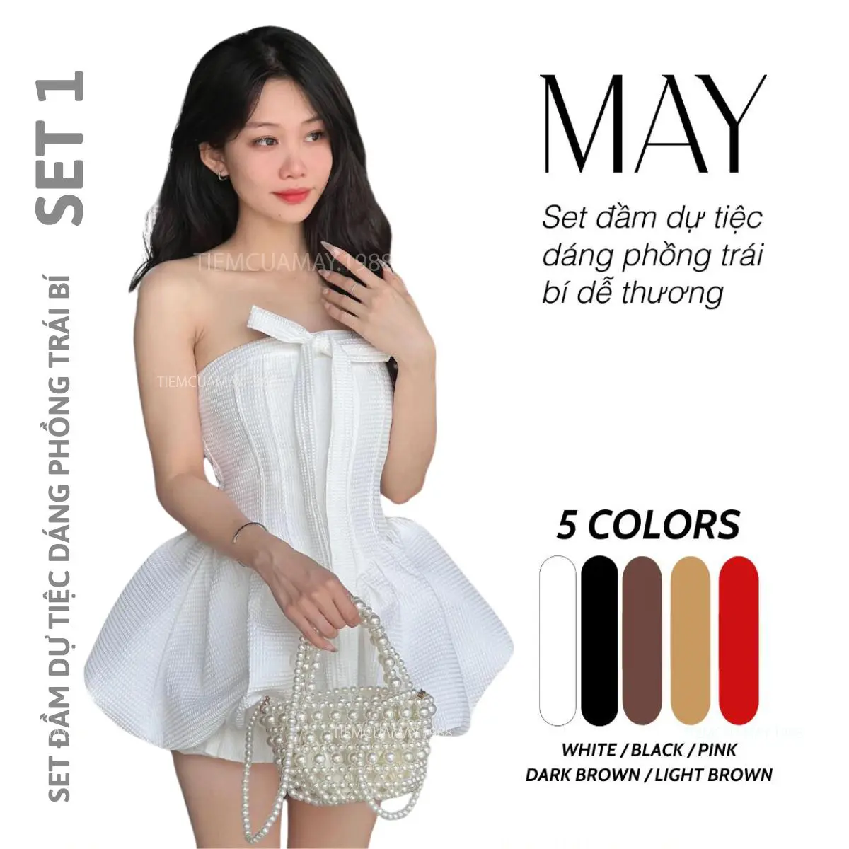[Set 1] Đầm Dự Tiệc Nữ Dáng Phồng Trái Bí Dễ Thương Tiểu Thư Dáng Ngắn Kèm Quần Đen / Trắng Women Dress