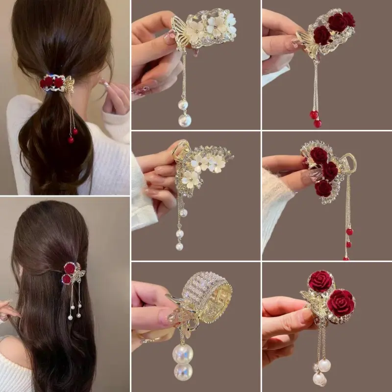 NEW Jepit Rambut Korea Jedai Mawar Rumbai Fashion Wanita Elegan High Quality Motif Baru Clips