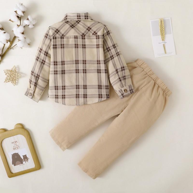 Product Introduction of Baby Brother And Sister Matching Outfits, Plaid Floral Sleeveless Dress And Small Jacket+Boys Plaid Shirt Top And Pants Set 2Pcs 52