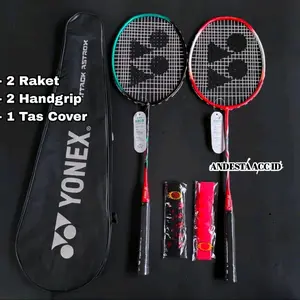 RAKET BADMINTON SENYAWA 2 RAKET LANGSUNGAN BONUS TAS GRIP HANDUK DAN PACKING KAYU