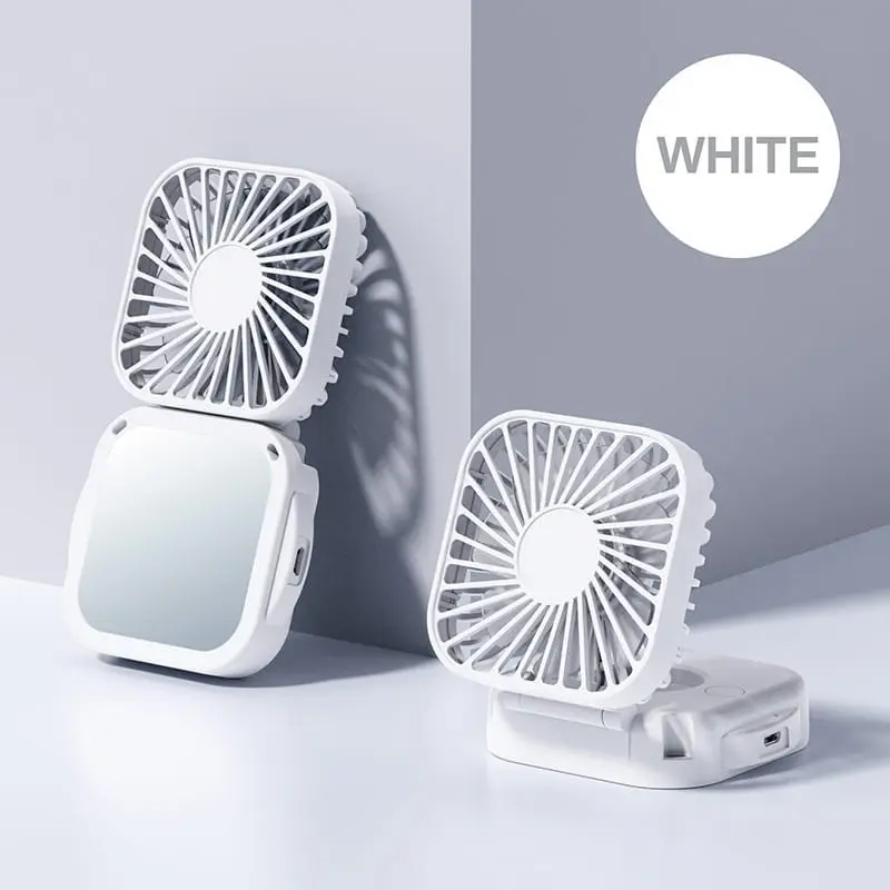Kipas Angin Portable Mini Lipat USB Rechargeable CERMIN Mirror Pocket Fan Kantor Desktop Square Mute Fan Outdoor Gantung Leher 4