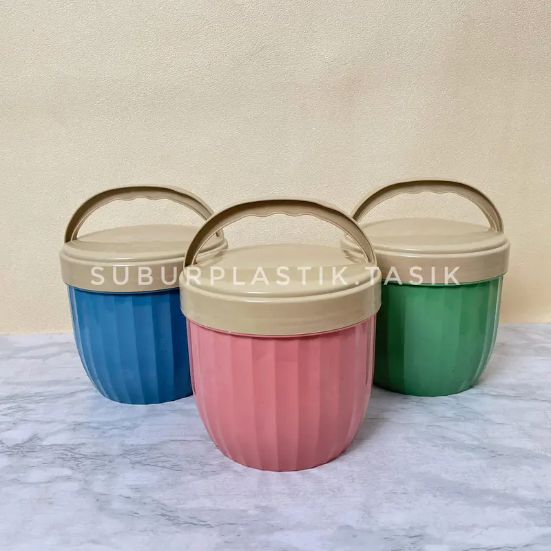 [4 pcs] Rantang Susan Samyang 3 Sekat Dengan Tutup Dan Pegangan Tempat Bekal Plastik Serbaguna | Wadah Penyimpanan Nasi Kitchenware Gold 1