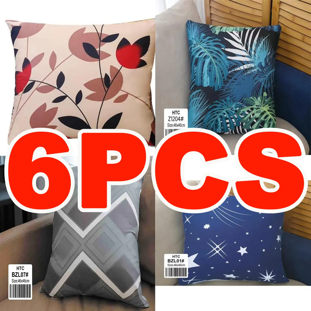 【Buy 3 Take 3】6pcs Printed Throw Pillow For Sofa Bedding Cushion Cover Home Decor Without Zipper, Promotional Sleeping Magic Silk Breathable Huggable Pillow 18x18 Inches Just A Pillow Cover Free Shipping Sale, Enhancing The Comfort Of Your Living Space