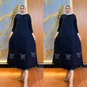 midi dres wanita combad jeans rawis hitam