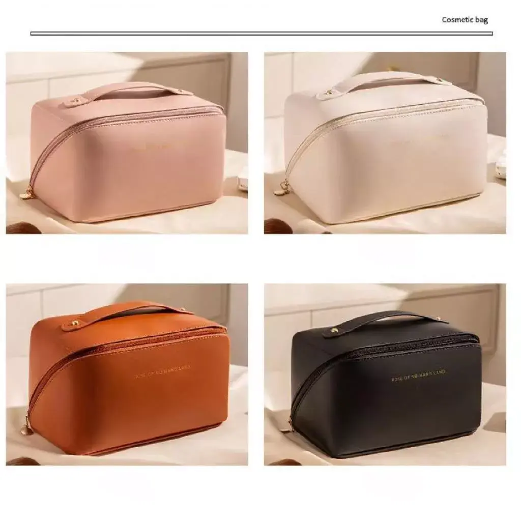 Tas Kosmetik Travel Wanita Motif kotak dengan Kapasitas Besar dan Gaya Terkenal ins / Tas Penyimpanan Kosmetik dan Toiletri Pink