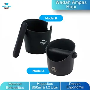 One Two Cups Wadah Ampas Kopi Espresso Knock Box Container- Black, Non Slip, 850ml, 1.2 Liter