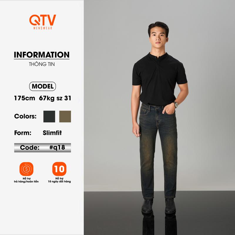 [QTV2] Quần jean nam co giãn Slim fit.xanh rêu_Q18 Menswear Pants jean Hot trend Có Túi