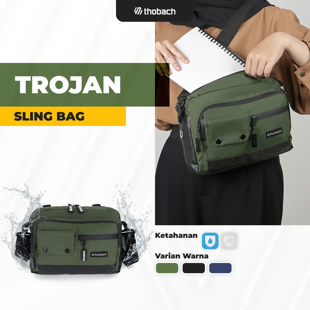 TAS SELEMPANG PRIA WANITA BIMO ANTI AIR TROJAN THOBACH ORIGINAL