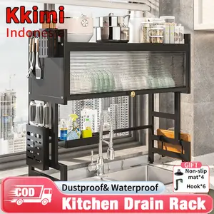 【2025 Rendah】Kkimi Lndonesia-Rak Wastafel Stainless Steel hitam Rak Mangkuk Rak Mangkuk Dapur Rak Mangkuk Stainless Steel Untuk Penyimpanan Dapur Memuat Mangkuk Dan Piring