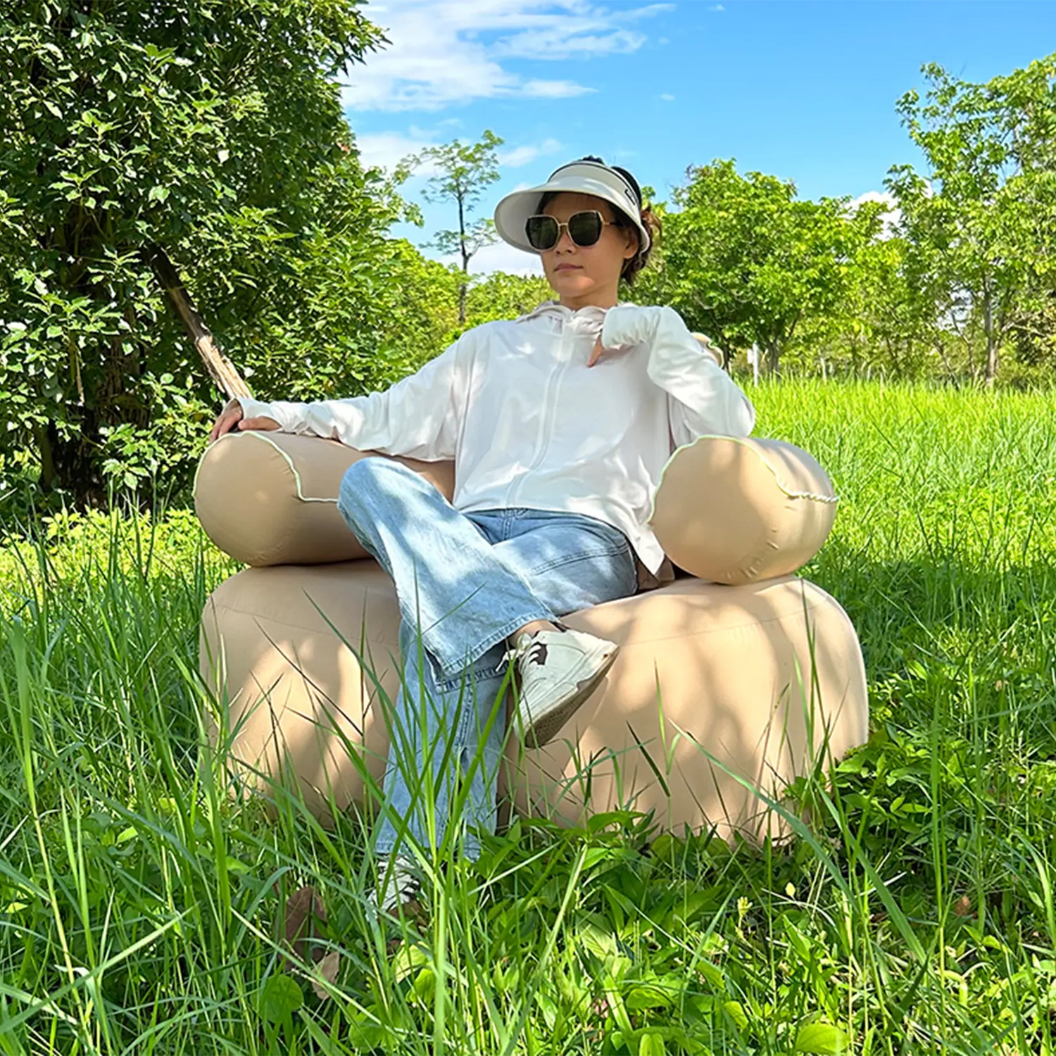 Air Sofa Bed Inflatable Couch Durable Comfortable Inflatable Sofa Bed Folding Sofa Foldable Outdoor Armchair Stool