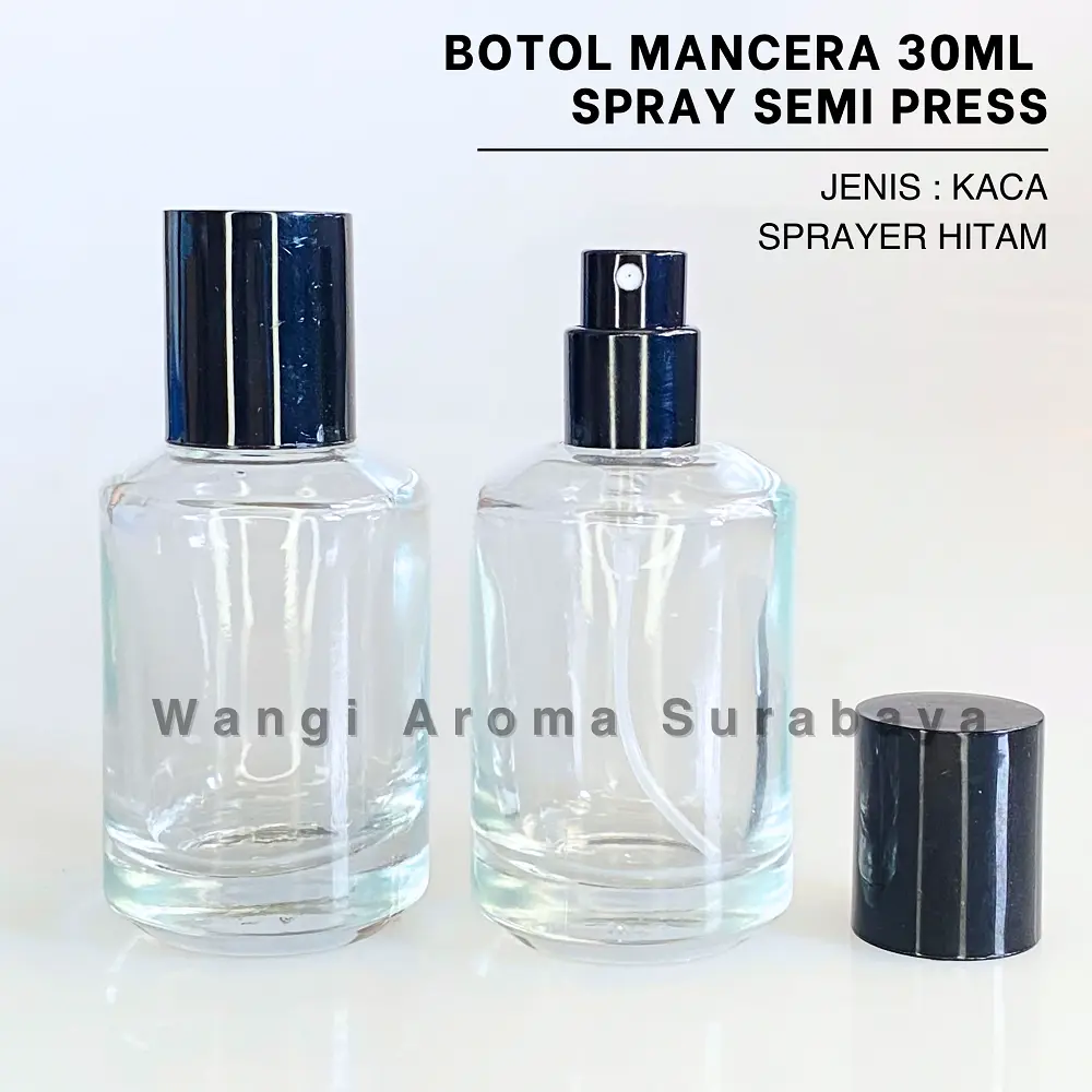 Botol Parfum Mancera 30ML Tutup Hitam Semi Press - Botol Parfum Kaca Mancera 30ML - Botol Parfum 30ML