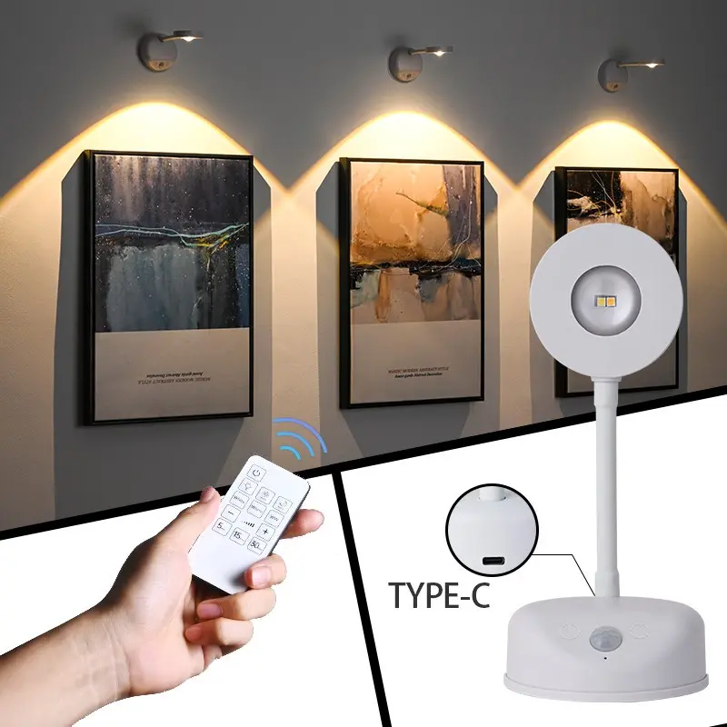 Led Wireless Motion sensor Night Light Type-C Rechargeable 3-Colors Dimmable Touch Indoor Wall Light for Room Background Lighting Paintings Pictures Bedroom Decorative Spotlight