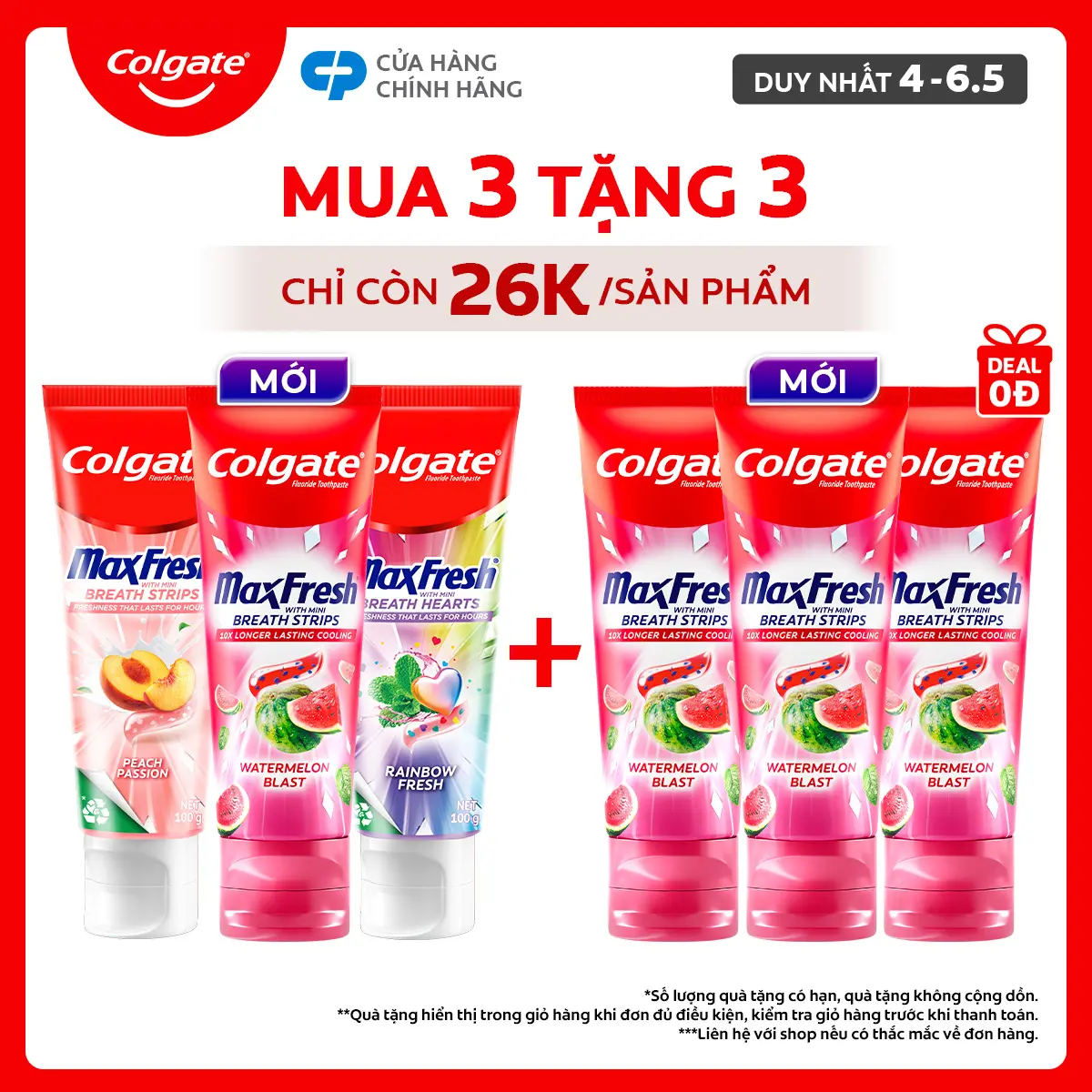 [DUY NHẤT 4-6.5][MỚI] Bộ 3 Kem đánh răng Colgate MaxFresh Hương nhiệt đới, tinh thể cầu vồng the mát 100g/ tuýp