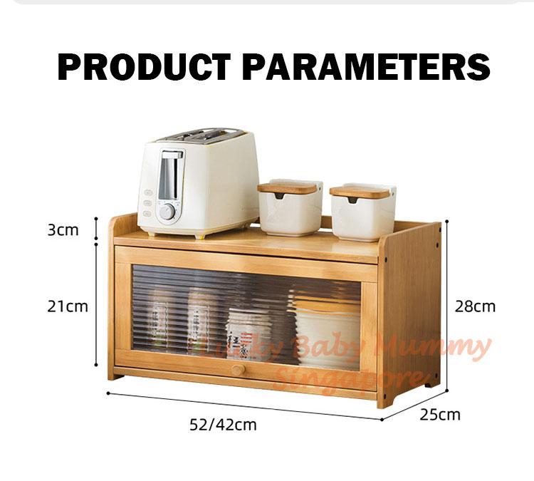 Product Introduction of Kitchen Bamboo Cabinet with Acrylic Flip Door Transparent Storage Counter Dining Household Cupboard 24