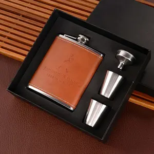 Hip Flask 7oz Stainless Steel Kulit Sintetis + 2 Shot Glass & Corong Mini Vintage Retro Whiskey Flask