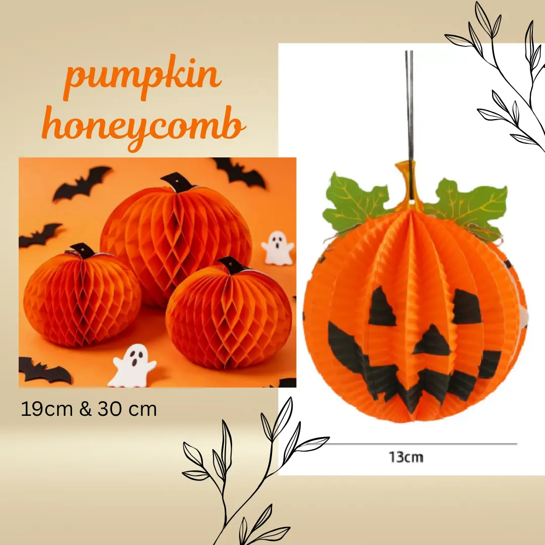 Pumpkin honeycomb halloween decoration dekorasi hiasan gantung