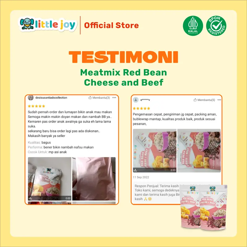 Little Joy Meatmix Twin Pack - Red Bean Cheese & Beef 22 gr @ 2 pcs | Bubuk Tabur untuk MPASI 6 Bulan | Kaya Omega 3 & Zat Besi | daging sapi keju asli | Aman Tanpa Gula & Garam | Praktis dan Bergizi | Tinggi Nutrisi 4
