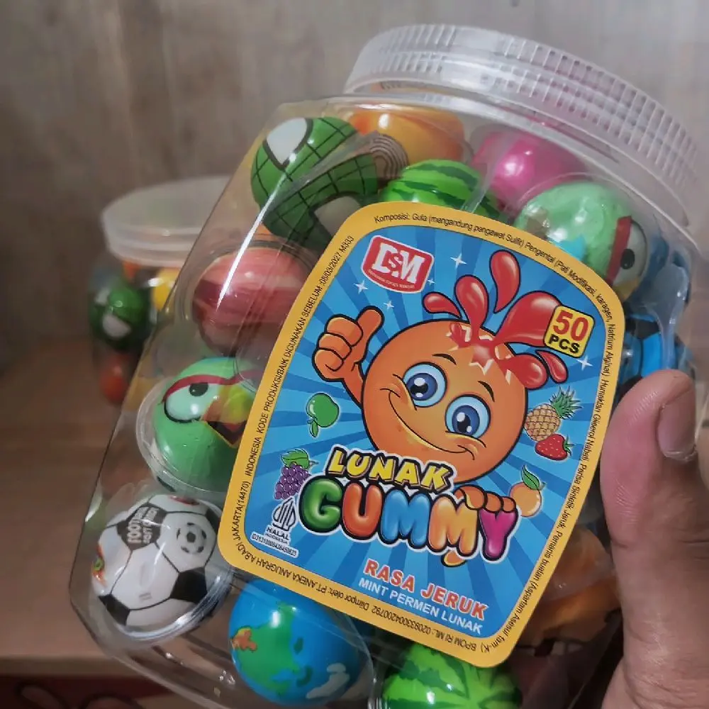 DSM permen lunak gummy bulat mata isi 50 pcs 1 toples