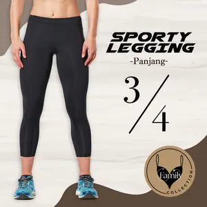 SPORTY CAPRI LEGGING 3/4 SEBETIS HITAM POLOS BAHAN SPANDEX