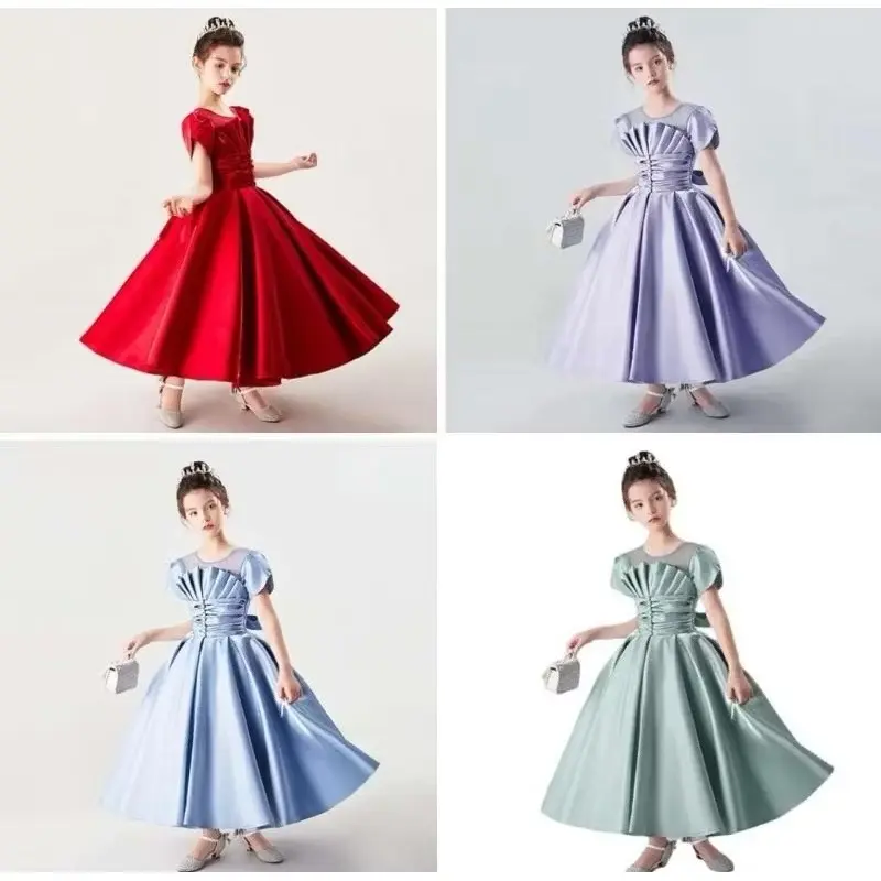 DRESS PESTA ANAK BAHAN SATIN SHIMER 5-15Th / GAUN NATAL ANAK WARNA SAGE TERBARU PREMIUM