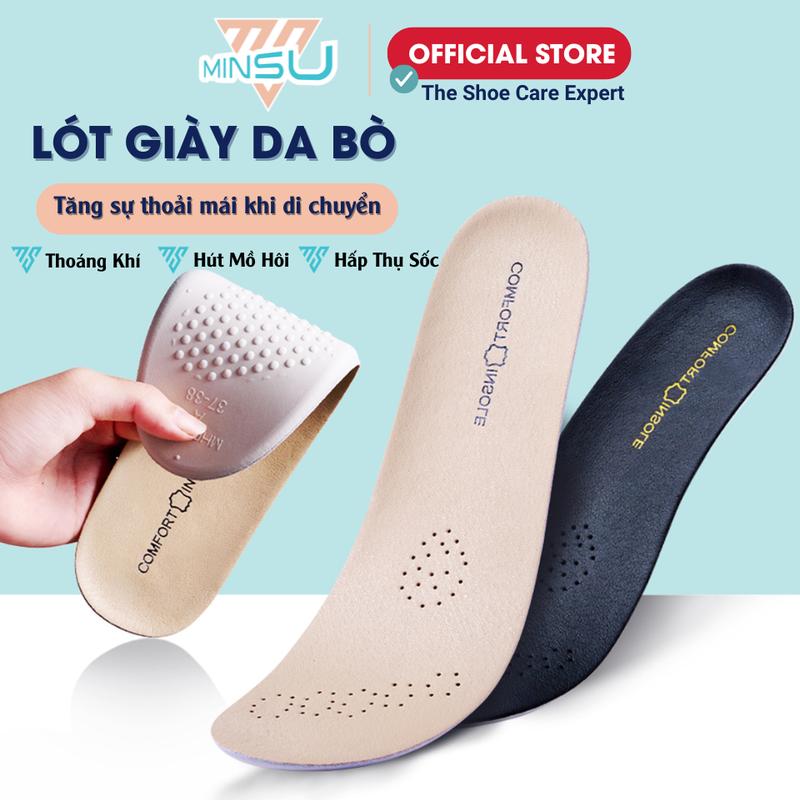 Lót Giày Da Bò, Da Cừu + Cao Su Tự Nhiên MINSU M4016 Nam Nữ Thoáng Khí, Hấp Thụ Sôc, Thấm Hút Mồ Hôi