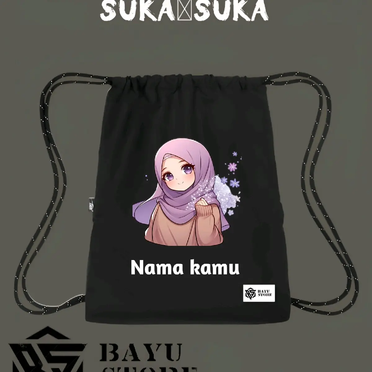 Ransel punggung anak anak ( karakter hijab kekinian ) cocok untuk tas mengaji - islami tas serut pengajian wanita terbaru - free nama kamu