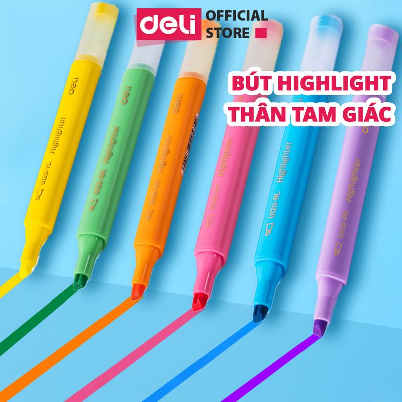 Bút highlight thân tam giác Deli - bút nhớ bút ghi chú dòng dạ quang nhiều màu tiện lợi dành cho học sinh văn phòng