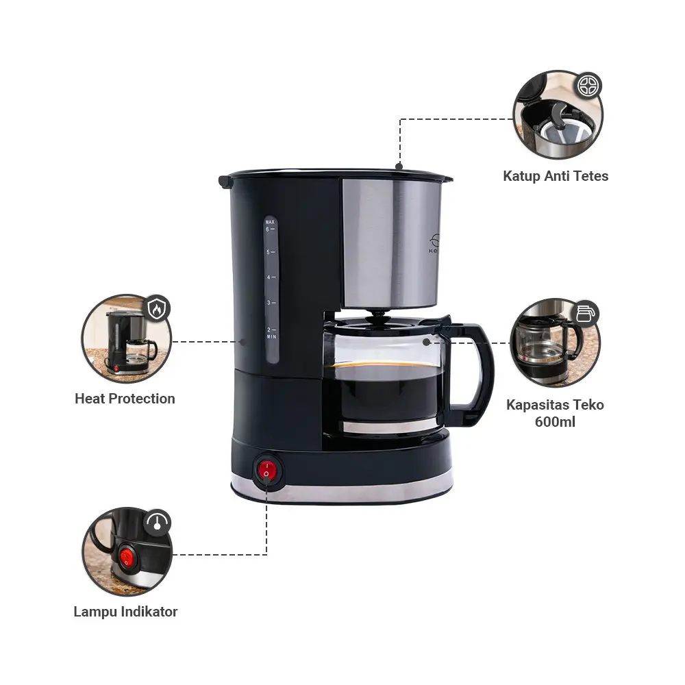 Kels 600 Ml Madison Coffee Maker Mesin Kopi Espresso Machine Alat Pembuat Minuman Kopi Air