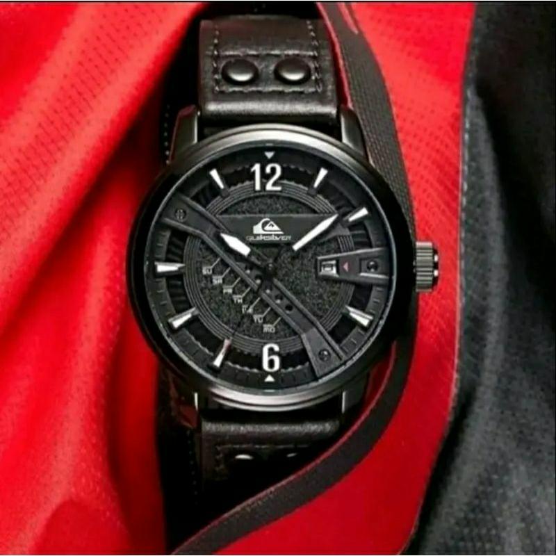 (Terima Cod) Jam Tangan Pria Quiksilver NEW QS 009 Tanggal Aktif Strap Kulit Free Batrai Cadangan 2