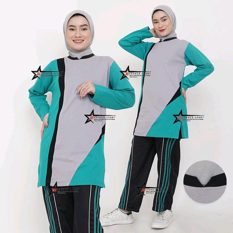 Setelan baju olahraga wanita tunik muslimah / setelan baju senam wanita Celana Muslim Panjang Wanita Sport Hitam Seragam Polos Atasan 7