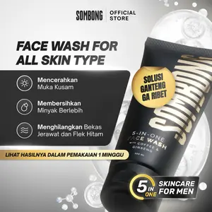 SOMBONG 5-in-1 Face Wash With Coffee & Ginseng Sabun Pembersih Wajah Pria | Crot - Oles - Bilas