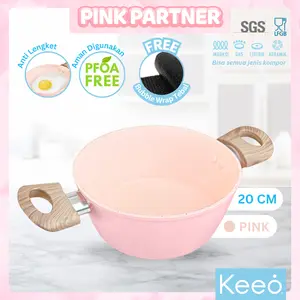 Keeo 20 cm Panci Casserole Pan Anti Lengket Marble Granit 2 Gagang Pink