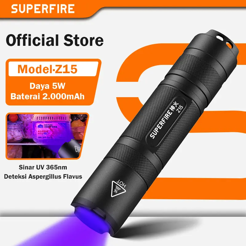 SUPERFIRE Z15 Senter UV 5W Daya Tinggi 365nm LED Lampu Ultraviolet untuk Detektor Noda Urin Kucing Anjing