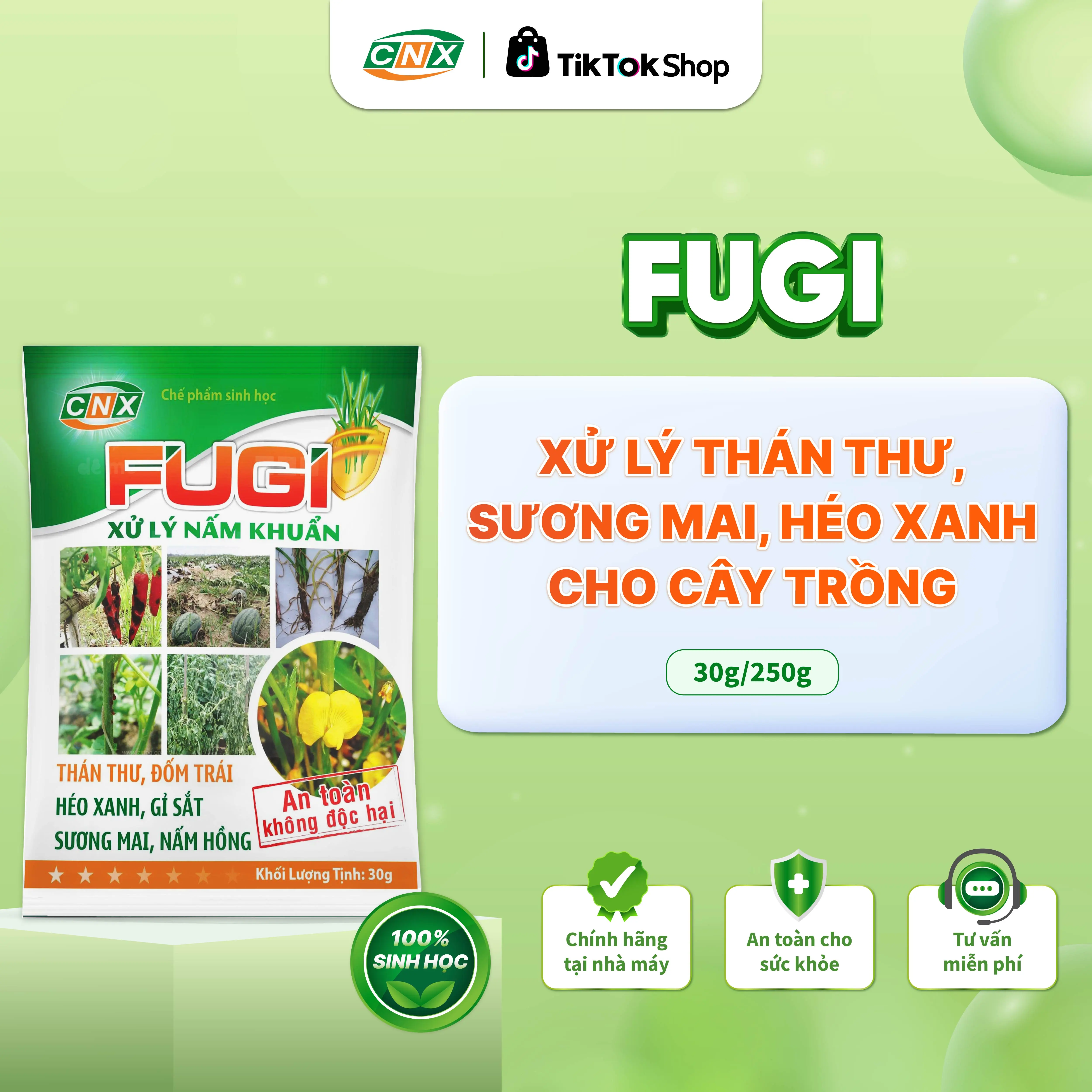 Fugi - Chế Phẩm Sinh Học Xử Lý Thán Thư, Sương Mai, Đốm Trái, Héo Xanh, Rỉ Sắt Trên Cây Trồng - 30g, 250g - Công Nghệ Xanh