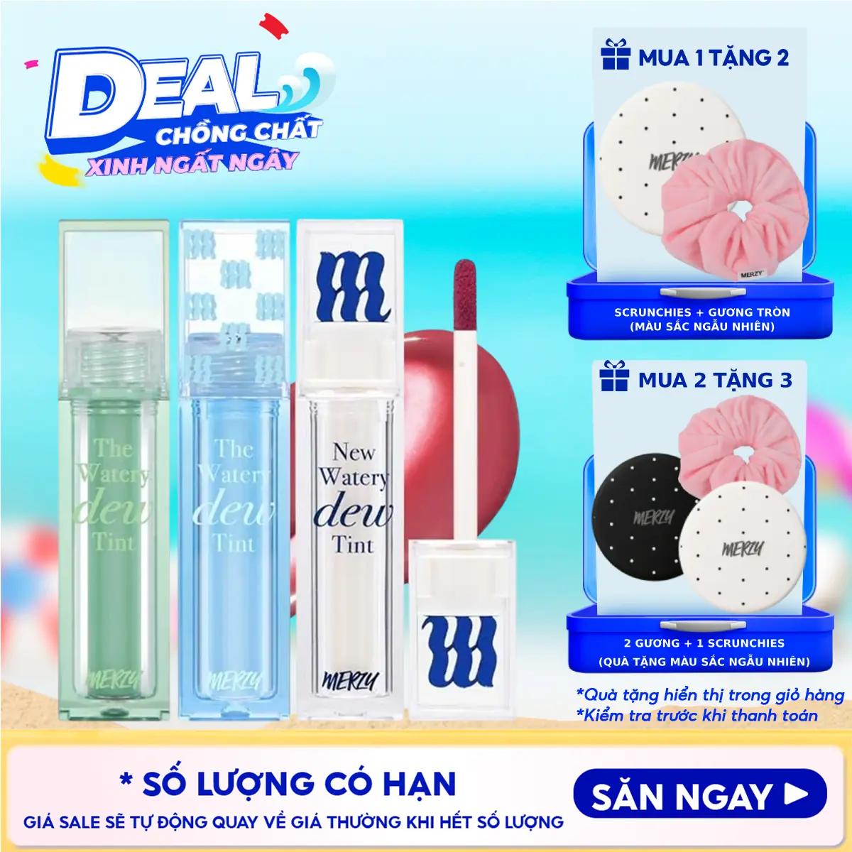 [NEW DEW] Son Tint Bóng Trang Điểm Dạng Thạch Merzy New Watery Dew Tint 4g Cosmetic Mỹ Phẩm Nữ Women Son Môi Lip Tint | Thegioiskinfood tgsf