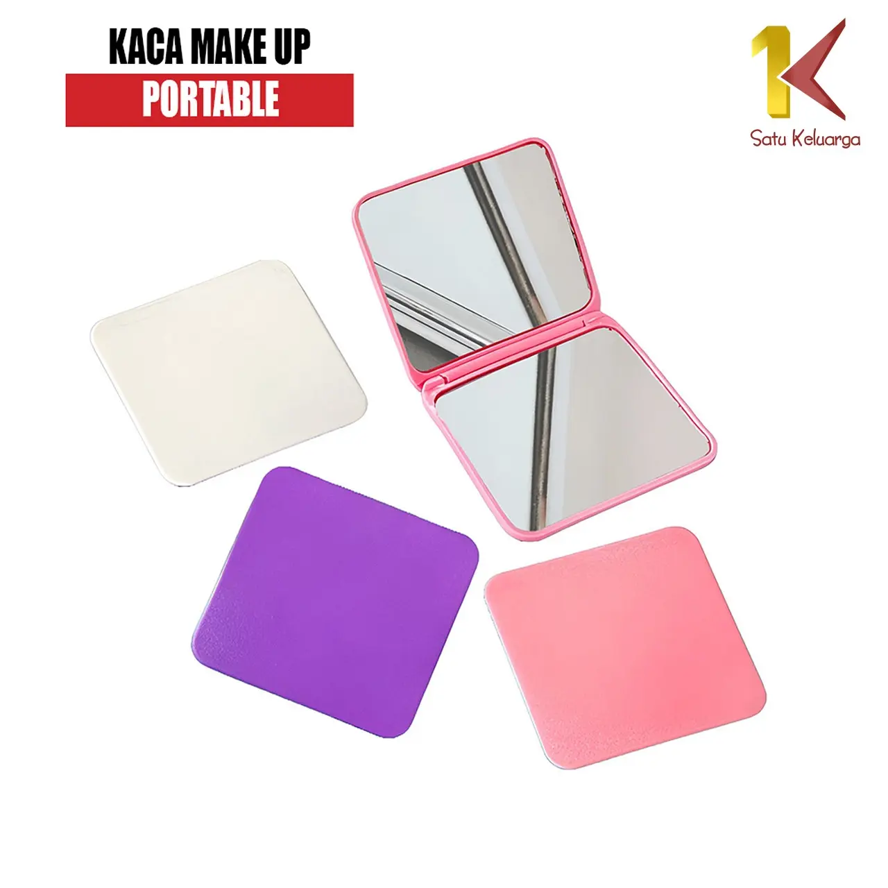 [COD] SK C1138 Kaca Lipat 2 Sisi Persegi Polos Cermin Saku Portable