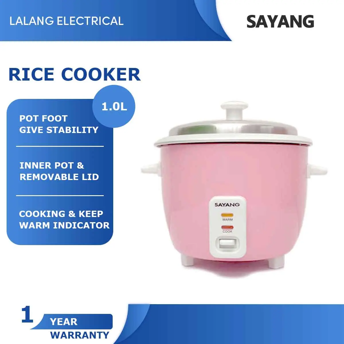 SAYANG Rice Cooker 1.0L YM20-GT (Pink) Periuk Nasi Elektrik