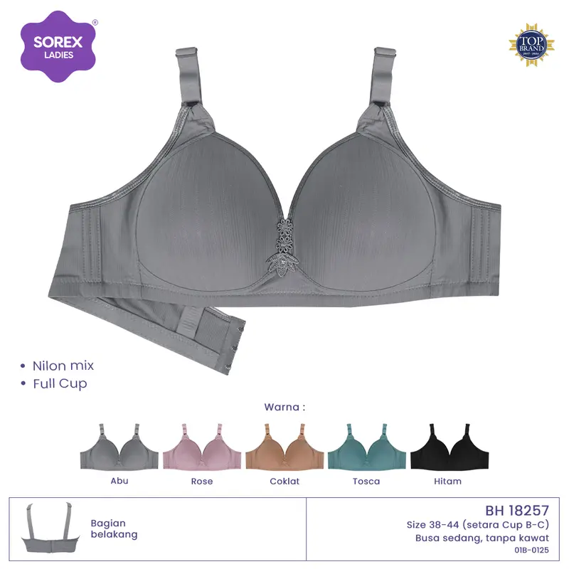 Sorex Bra Busa Sedang Tanpa Kawat Cup B-C Full Cup Kait 3 Bra Harian BH 18257 0