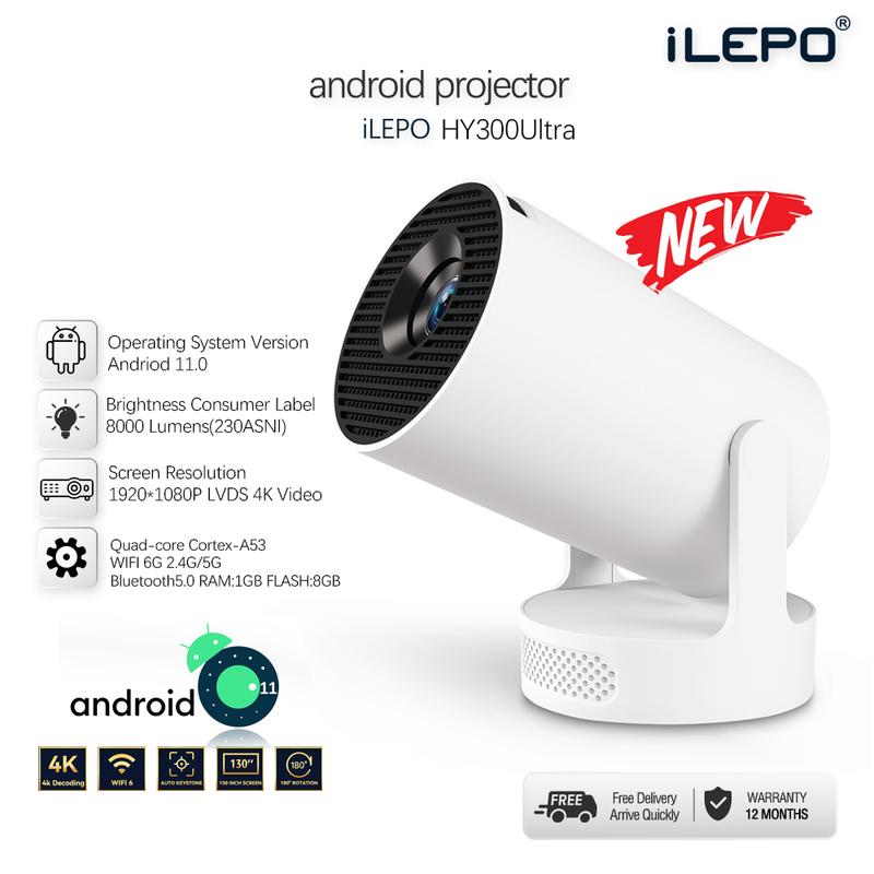 Máy chiếu mini HY300ULTRA phiên bản nâng cấp tích hợp loa và HĐH android 11.0 xem phim giải trí gia đình bảo hành 1 đổi 1 máy chiếu nhà