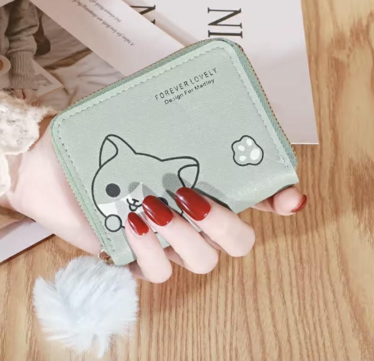 dompet wanita kecil/dompet lucu/dompet miow/dompet pompom/dompet pendek wanita Kulit Hitam