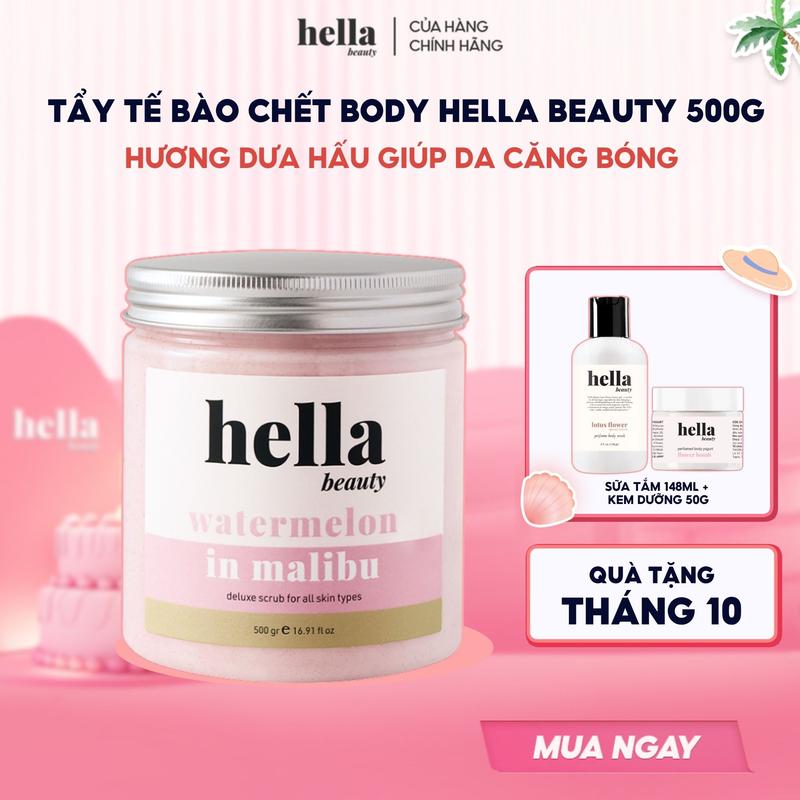 Tẩy tế bào chết body dưa hấu Hella Beauty 500g giúp làm sạch sâu hỗ trợ da căng bóng
