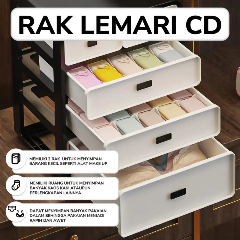 Greenland Lemari Storage Penyimpanan Serbaguna Pakaian Dalam Kaos Kaki Buku Mainan Kosmetik Storage Box Laci Susun Storage Cabinet Plastik HLB401 6