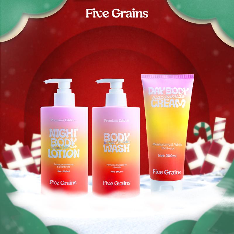   Live  Bộ ba giúp dưỡng trắng chuyên sâu Niacinamide Alpha-Arbutin Five Grains  Sữa tắm 500ML & Kem dưỡng nâng tone ban ngày 200ML & Kem dưỡng ban đêm 500ML  