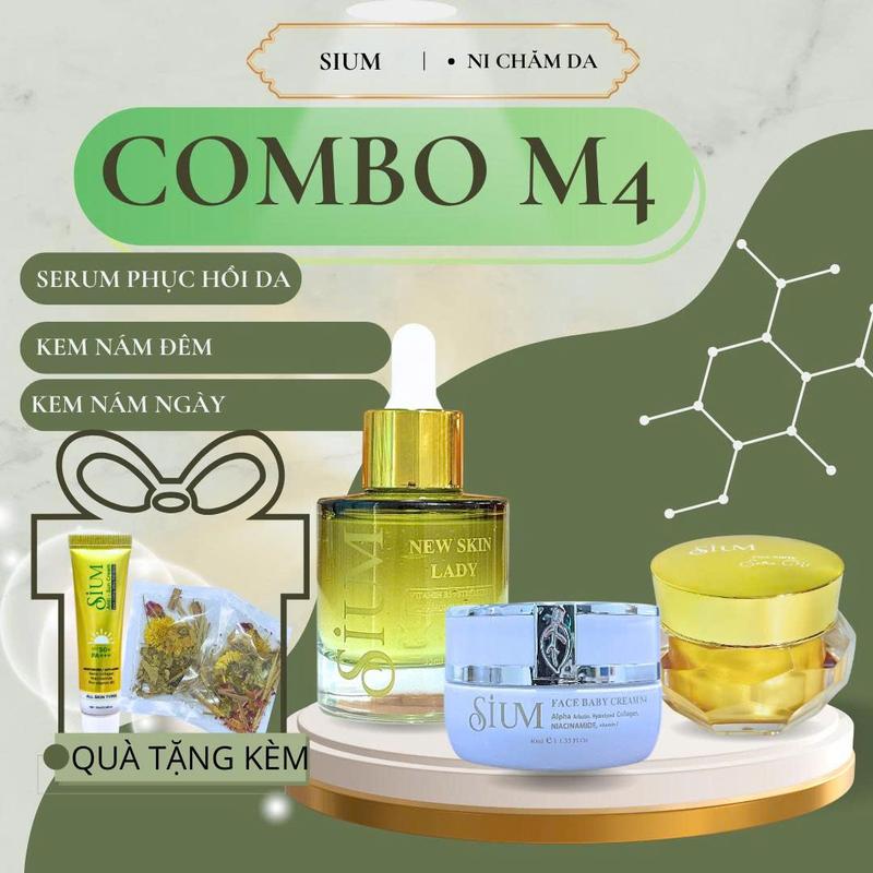 Combo M4: Kem Nám Ngày + Kem Nám Đêm + Serum Phục Hồi Dày Da - TẶNG KÈM Kem Chống Nắng 10ml & 2 gói xông - Làm Dịu Da Mỏng Đỏ - Hỗ Trợ Dưỡng Da Trắng Sáng - Nuôi Da Dày Khỏe Skincare