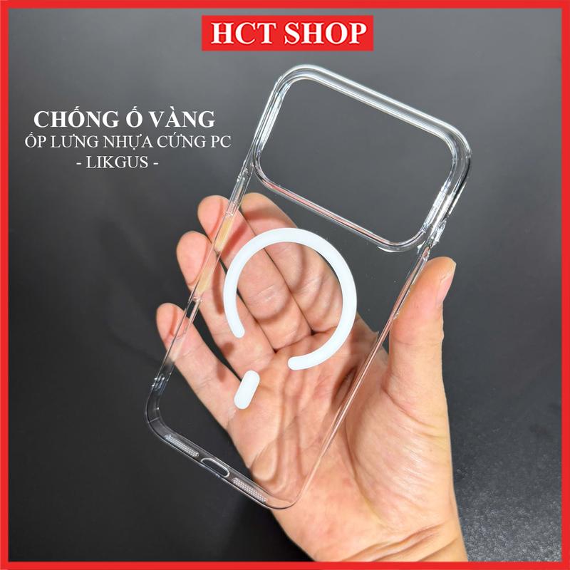 Ốp lưng cứng trong suốt hỗ trợ sạc k dây, chống ố cho iPhone 12, 13, 14, 15, 16, 17, 18Promax LIKGUS Magsafe PC