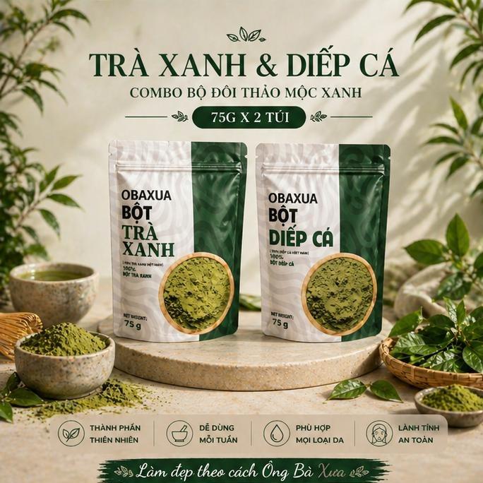 OBAXUA – Combo Trà Xanh & Diếp Cá – Bộ Đôi Thảo Mộc Xanh | 75g