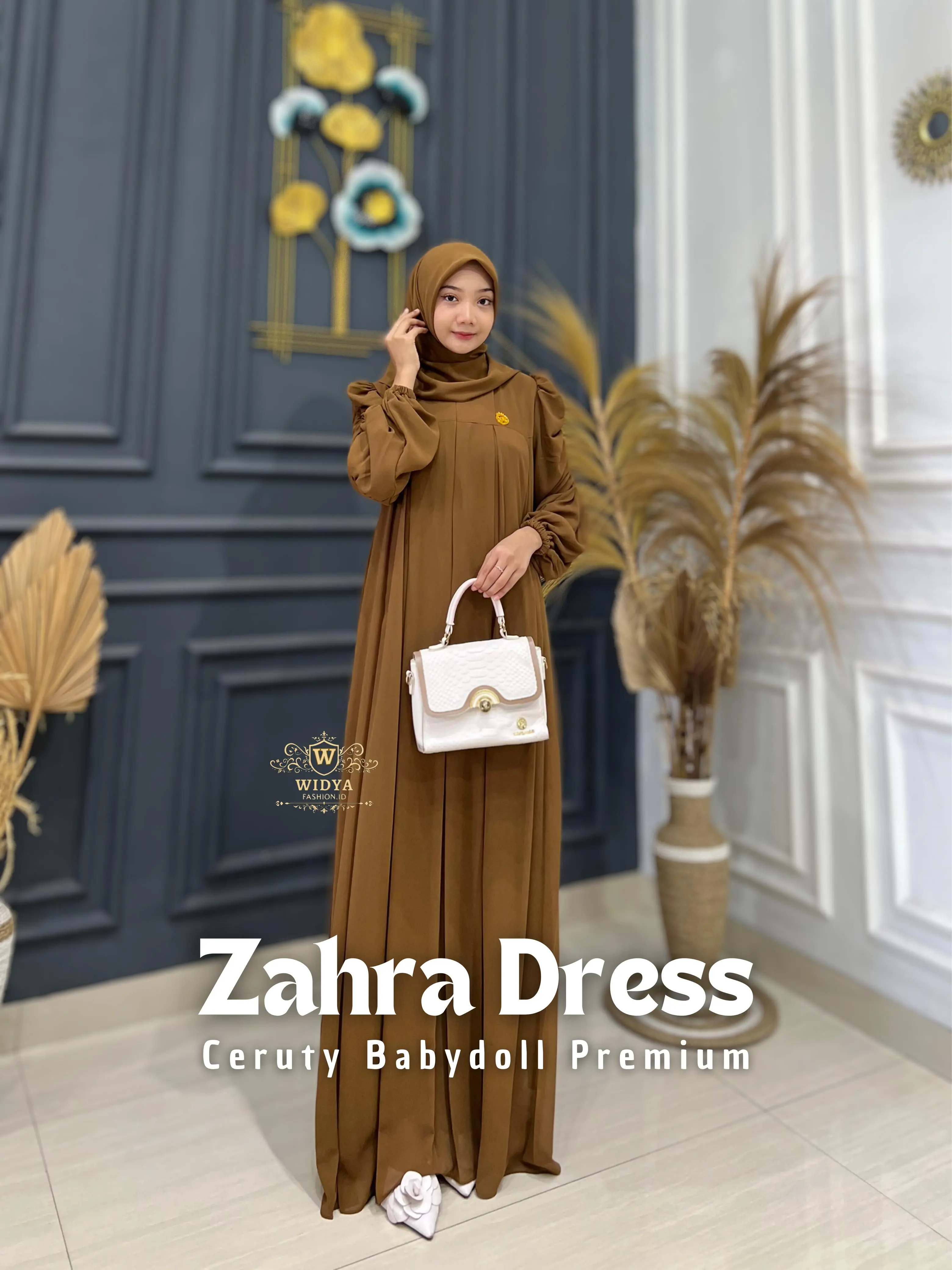 Widya Fashion Id - Zahra Set Hijab Persegi Bahan Ceruti Polos Full Furing Gamis Wanita Muslim Elegan Gamis Busui Ceruty Syari