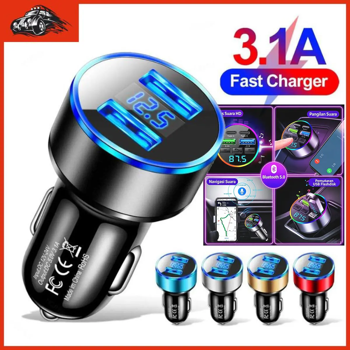 [gaode]Colokan Charger Mobil 2 Ports 3.1A 12V-24V Output Usb Charger Mobil Aksesoris Adaptor Adapter Kamera Car
