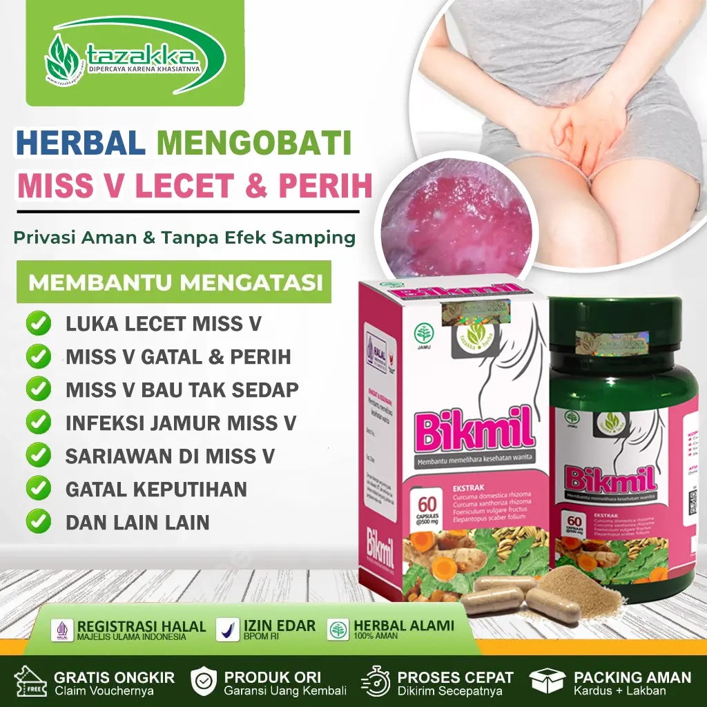 Obat Miss V Lecet Paling Ampuh Herbal Mengobati Miss V Lecet & Perih Luka Gatal Perih Sariawan Jamur Kewanitaan Sakit Berhubungan Bikmil Tazakka 60 Kapsul